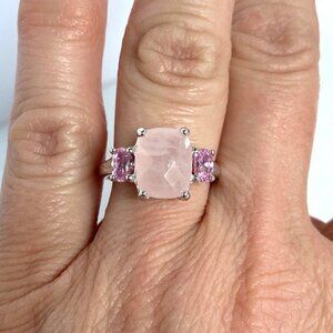 Sterling Silver 925 Thailand Faceted Prong Set Rose Quartz Pink CZ Ring Sz 5.75